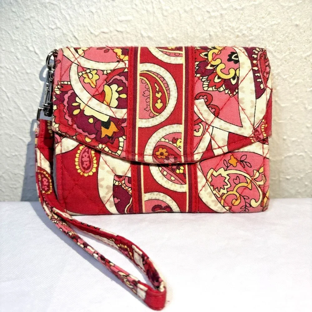 Vera Bradley Rosy Posies Trifold Smartphone Wristlet Wallet Pink Paisley